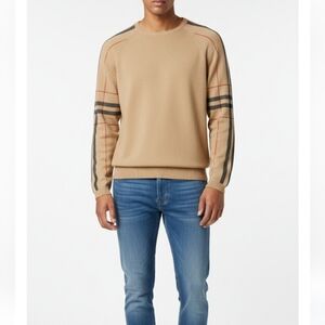 Burberry Tan Crewneck Sweater with Black and Red Accents